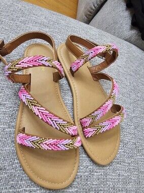 Haute Hippie Pink Beaded Strap Sandals